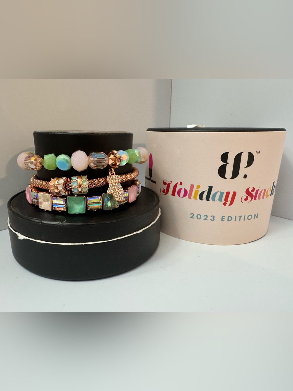 Bomb Party BP Holiday Stack 2023 Mint to be Mittens, Pastel Beaded Bracelet Set